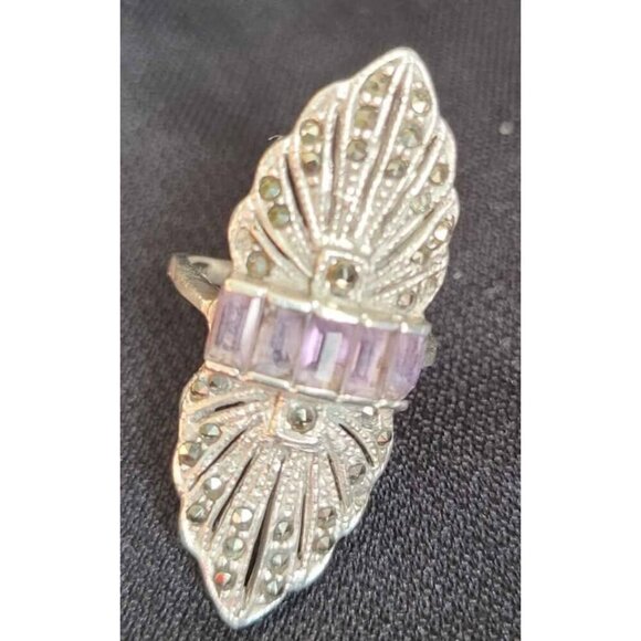 925 Sterling Silver Vintage/Antique (?) Amethyst & Marcasite Art Deco Style Ring - Picture 4 of 5